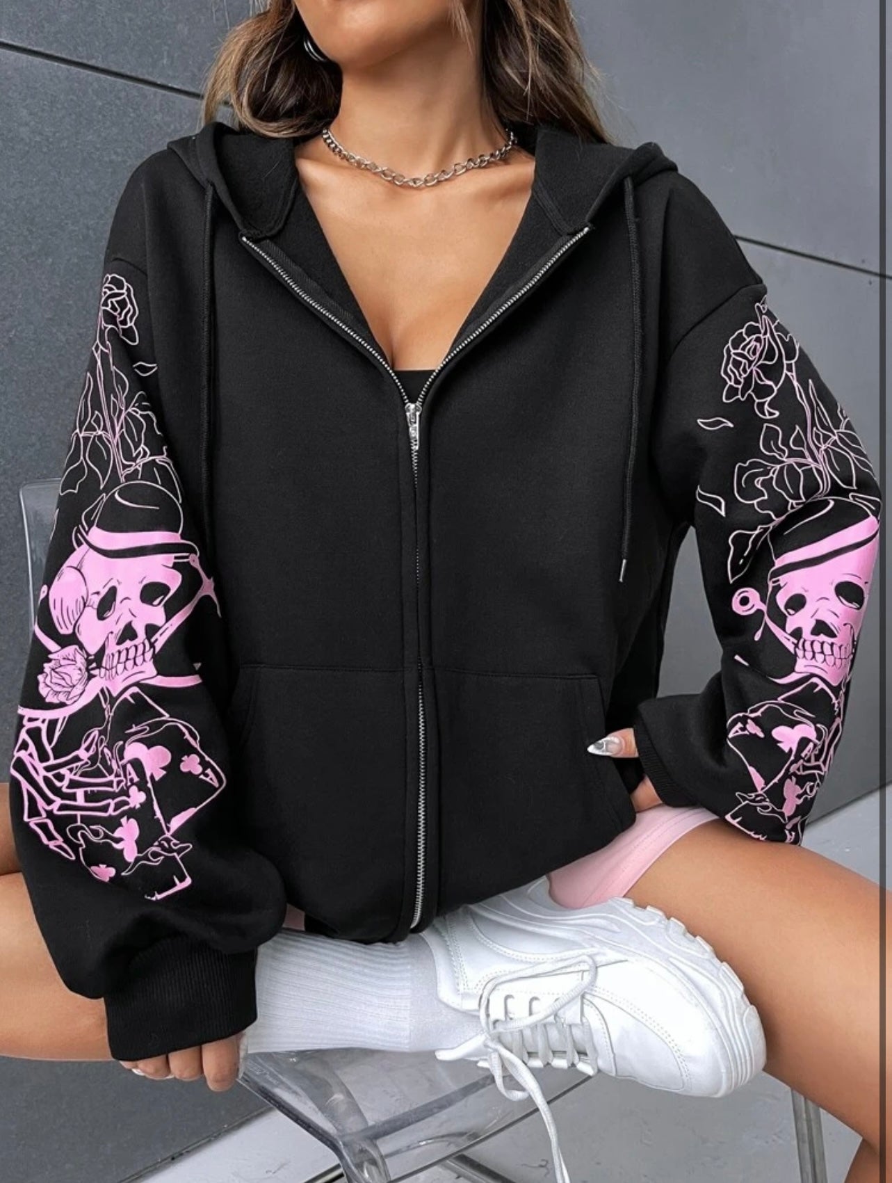 Pink Skull ZipUp Hoodie