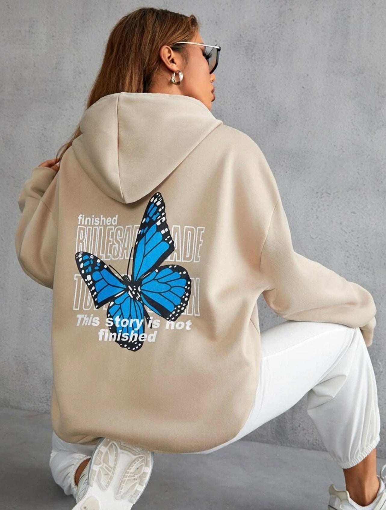 Blue hoodie with online butterfly