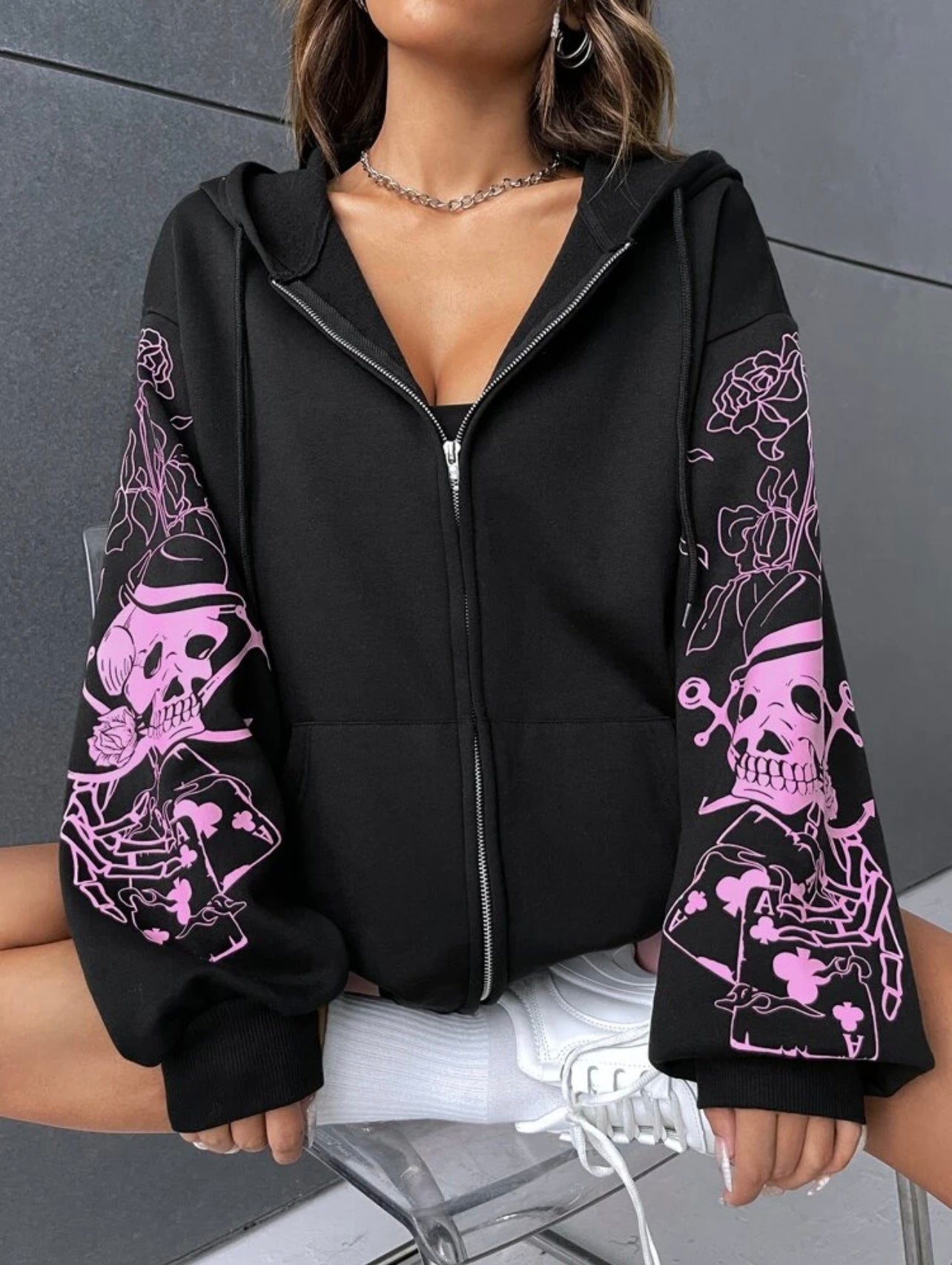 Pink on sale skull hoodie